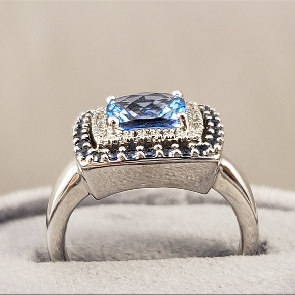 Levian Ring With Blue Topaz And Sapphire Diamond In 14K White Gold Size 6.5 - Picture 4 of 7
